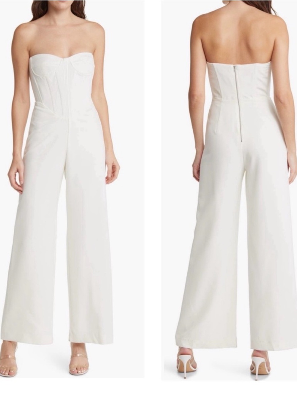 Bardot Cassian Corset Strapless Sweetheart Neckline Wide Leg Tailored Jumpsuit